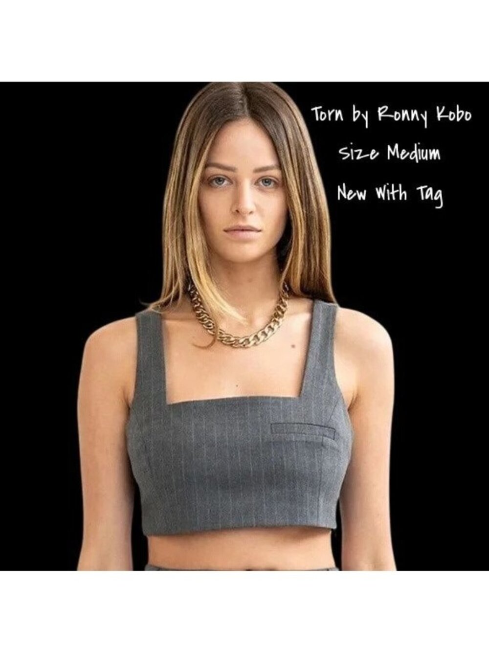 Torn by Ronny Kobo Bex Pinstripe Crop Top Grey Size Medium New With Tag
